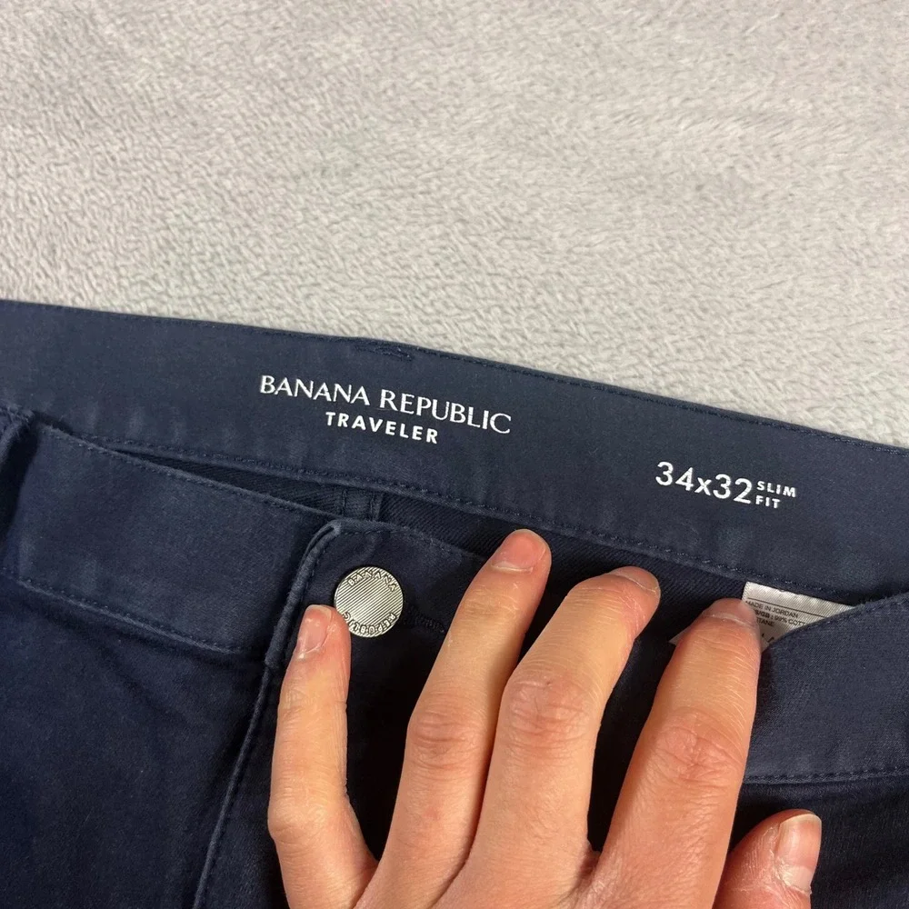 Banana Republic Traveler Slim Fit Pants Mens 34x32‎ Navy Blue 5-Pocket Chino